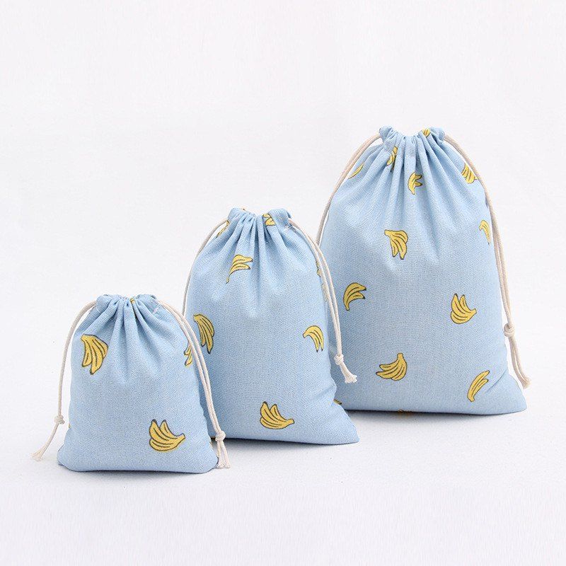 

3PCS Fresh Banana Printed Cotton Flax Tea Bag Storage Pouch, Blue