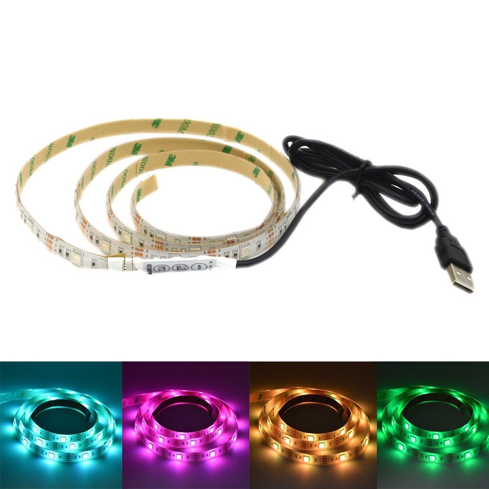 

USB Powered 1M 5050 RGB 30 LEDs Strip Light for Background Decor with 44 Key Remote Control, Black white