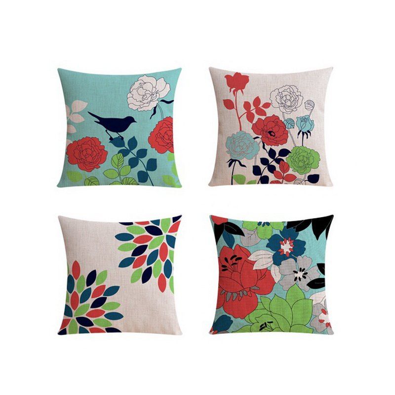 

4PCS Good Quality Floral Home Decoration Linen Cushion Cover, Colormix