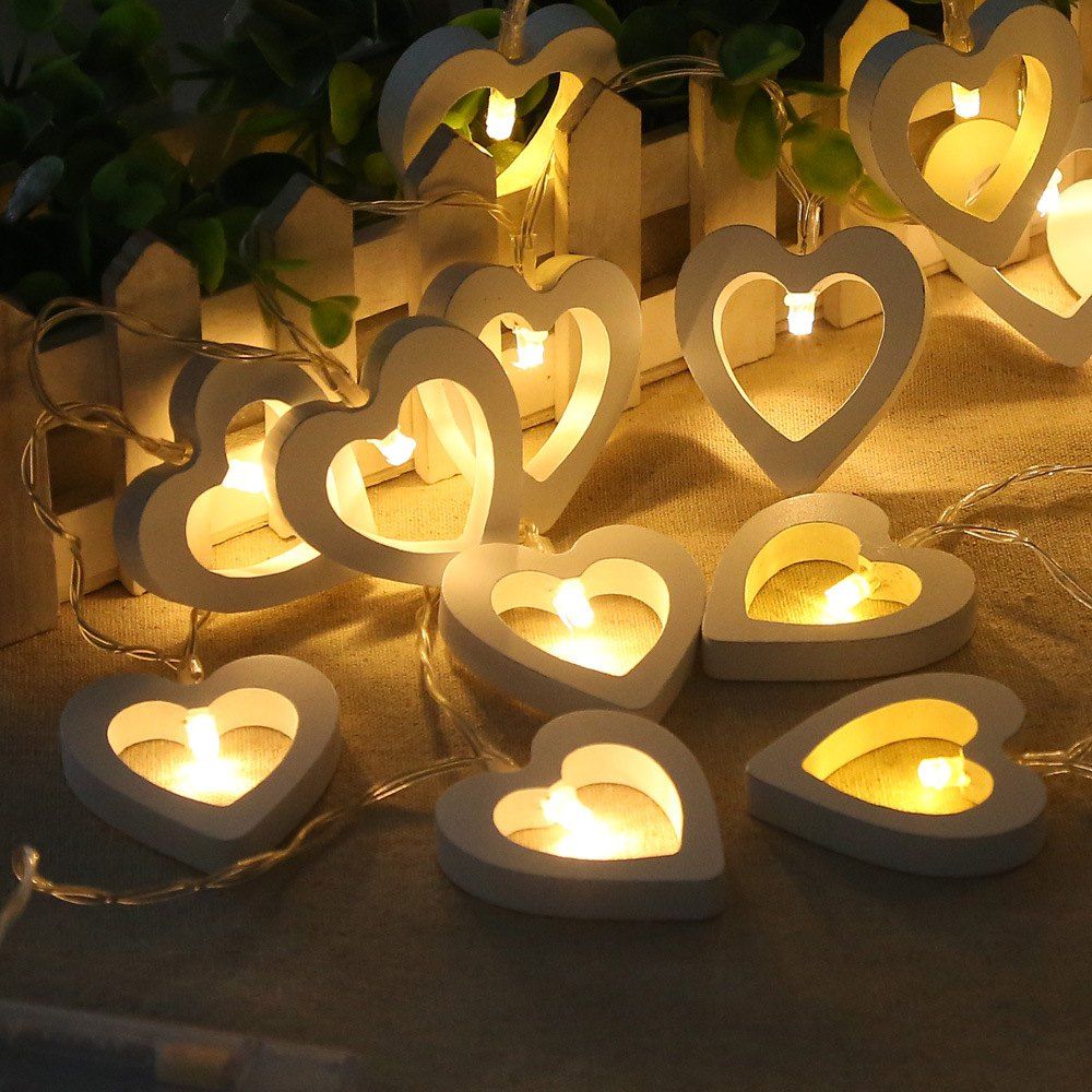 

10-LED Christmastree Wooden Loving Heart String Lights Decorative Colored Lamp, Warm white light