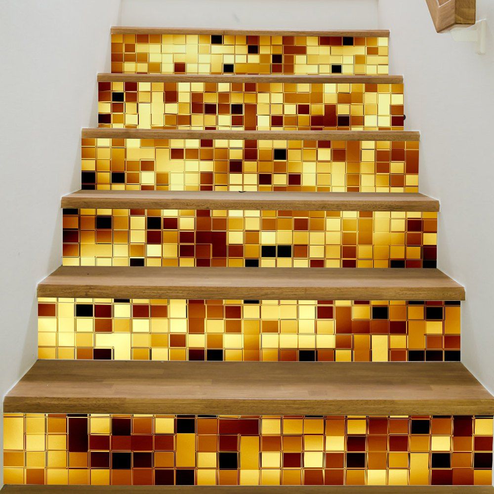 

Gold Mosaic Style Stair Sticker Wall Decor, Mix color