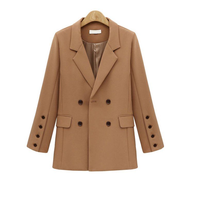 

Solid Color Double Breasted Blazer, Camel