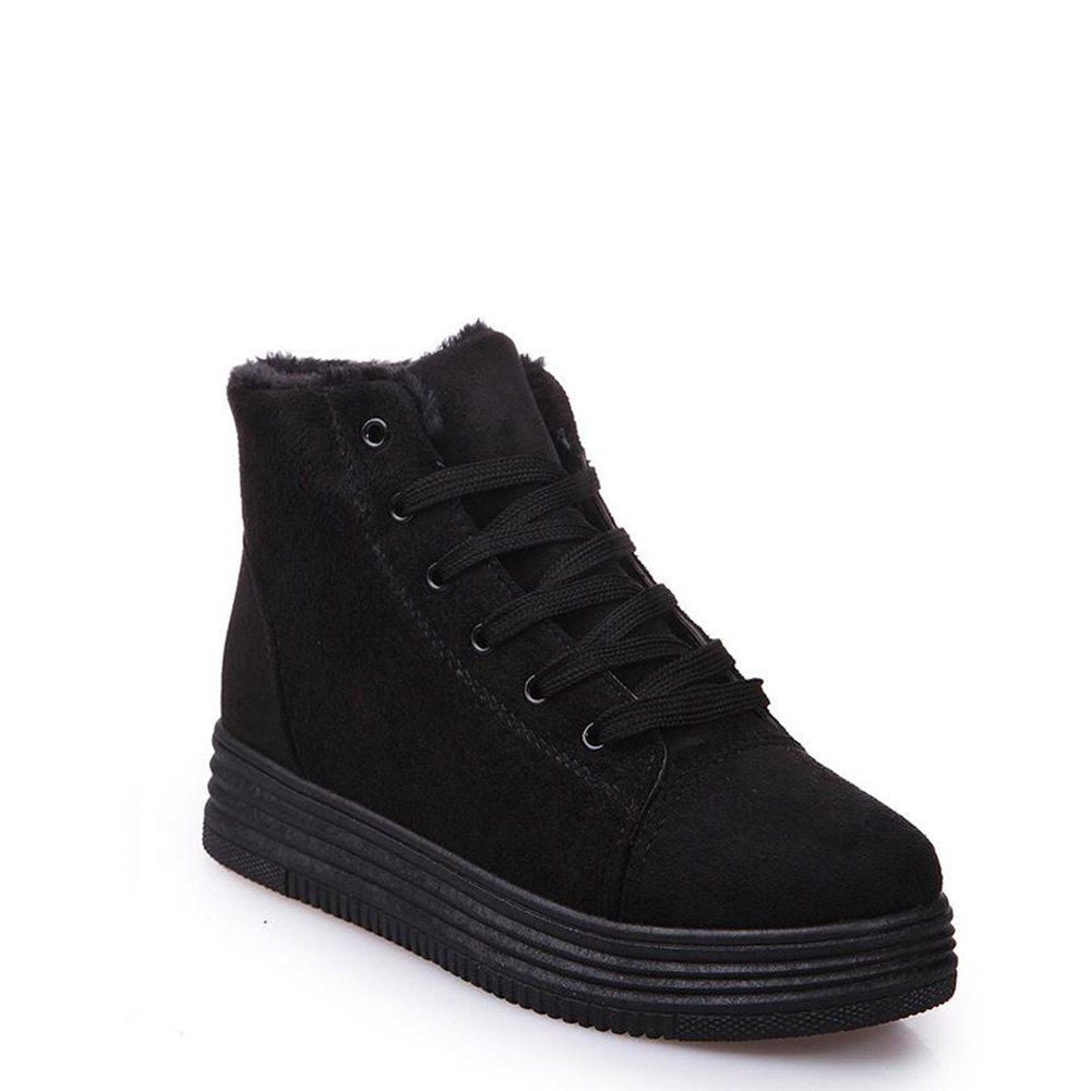 

Solid Color Lace-Up Platform Boots, Black