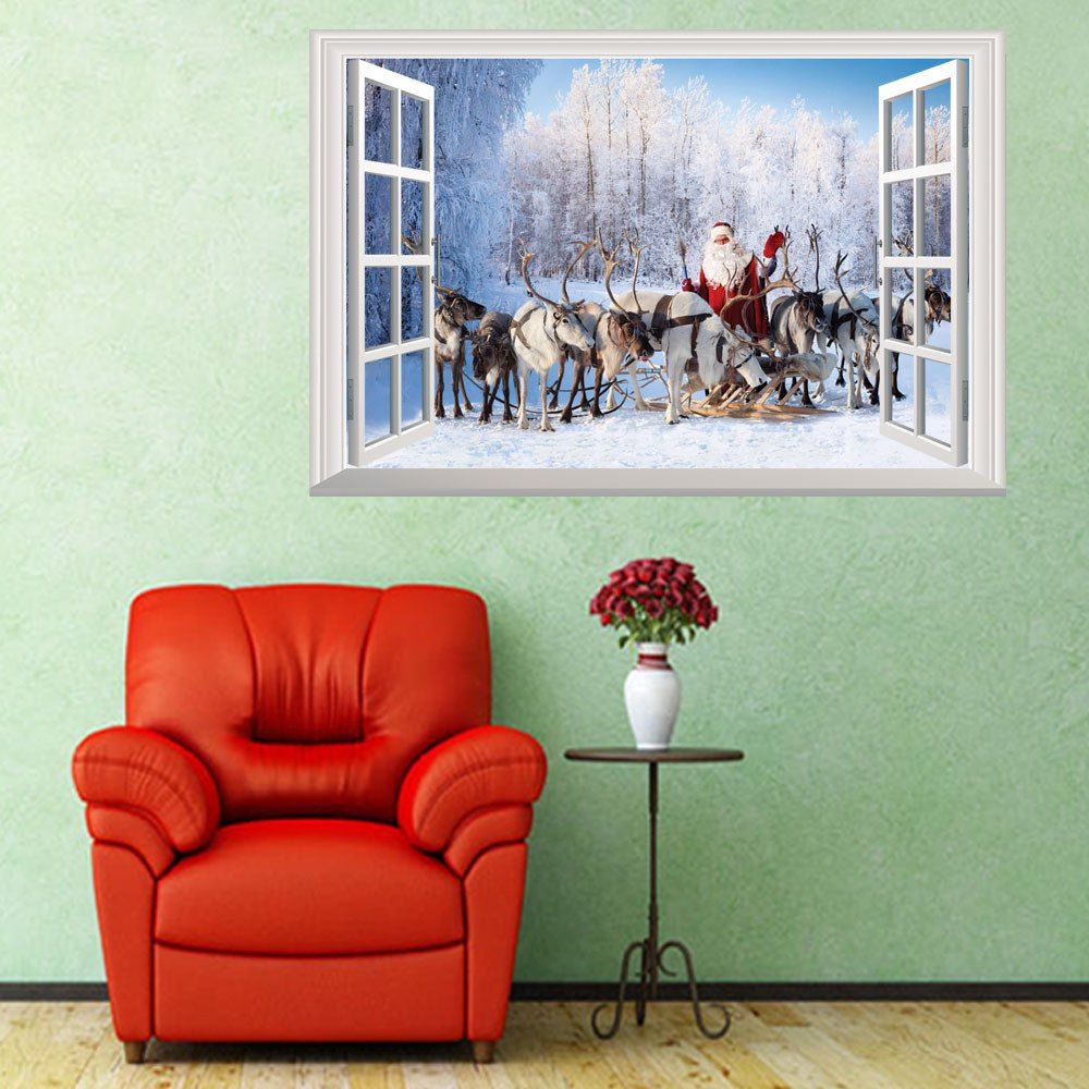 

Creative Santa Claus Elk Car 3D Home Decoration Wall Stickers, Colormix