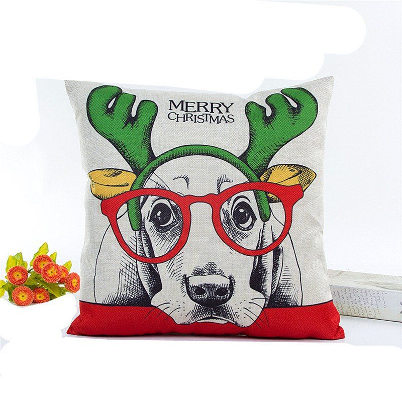 

Lovely Christmas Dog Flax Pillow Cover Home Decoration Pillowcase, White