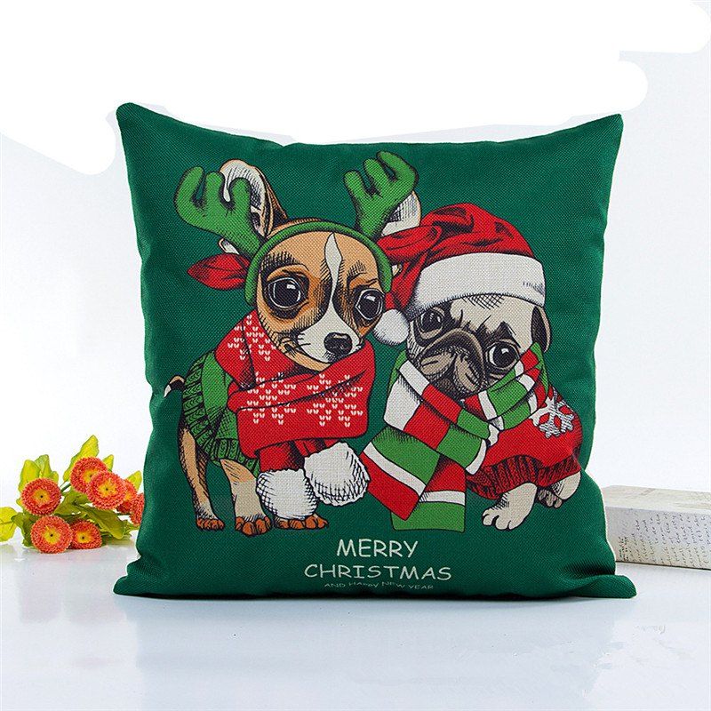 

Creative Christmas Dog Flax Pillow Case Home Decoration Pillowcase, Colormix