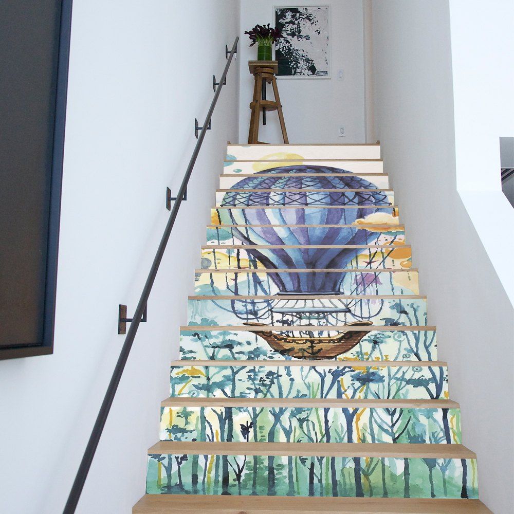 

Watercolor Balloon Style 13-in-1 Stair Sticker Wall Decor, Mixed color