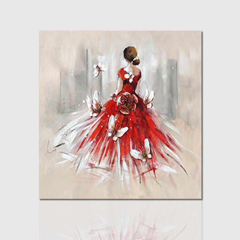 Hx-Art Unframed Canvas Back Decorative Butterflies In A Red Skirt On Top