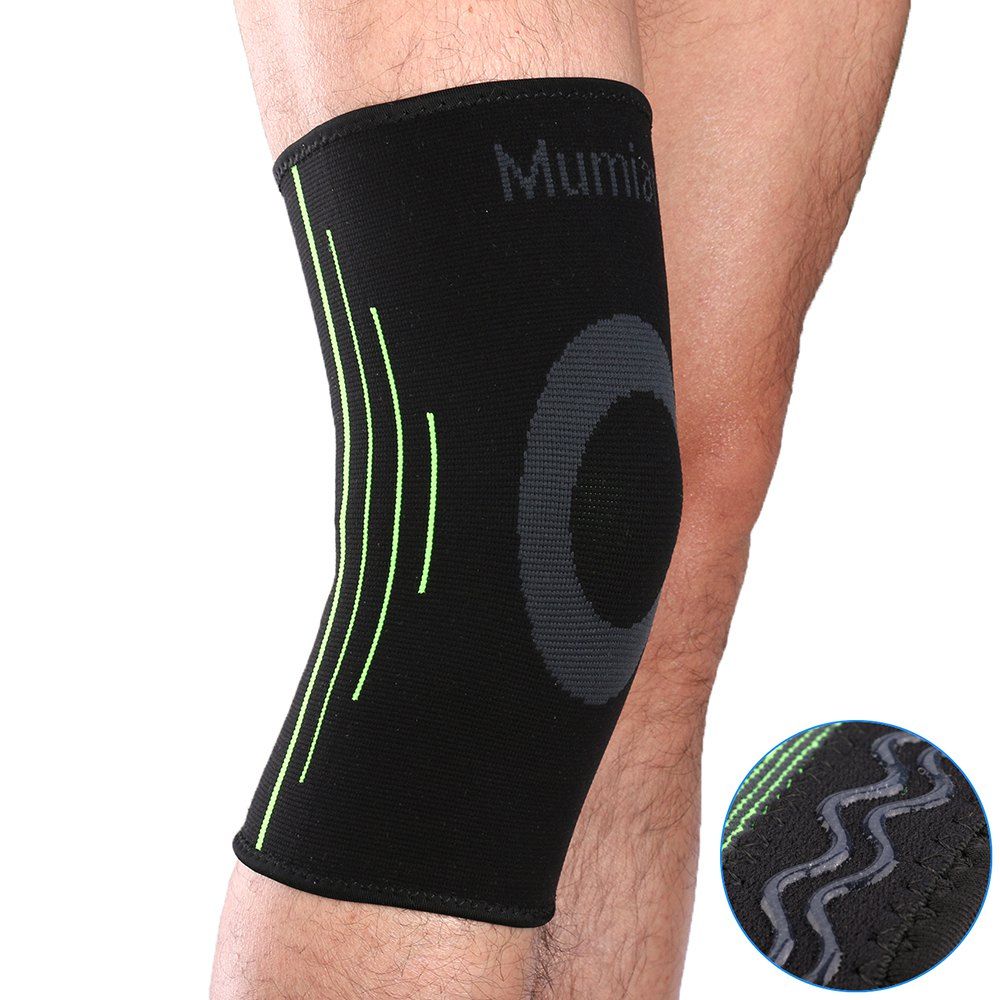 

Mumian A08 Silicone Slip-Resistant Knee Black Green Color Knitting Keep Sports Knee Sleeve Brace - 1PCS, Black and green