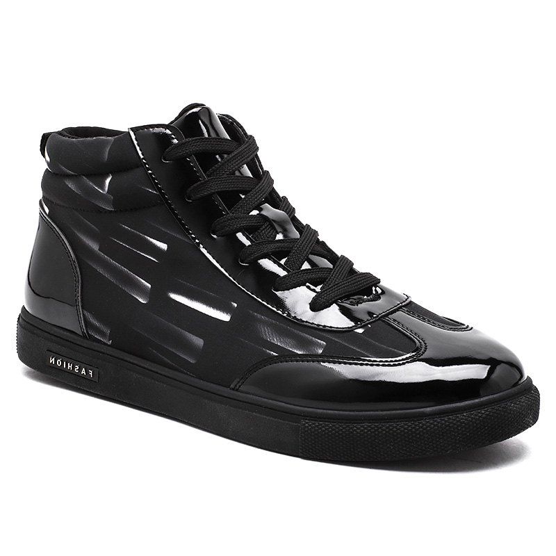 

Stripe Printed Solid Color Lace-Up Casual Shoes, Black