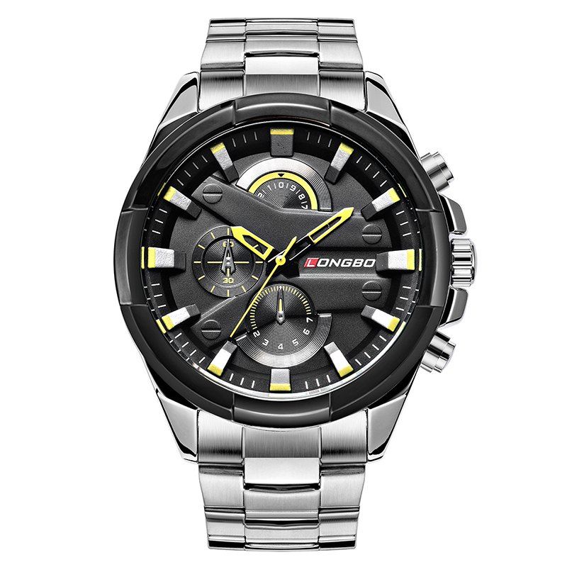 

Longbo 80242 4602 4602 Dial Decoration Men Quartz Watch, Silver and black