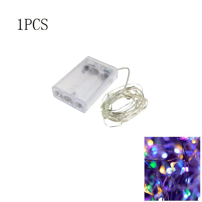 

5M 50 LEDS Silver Wire Strip Lights Battery Operated Fairy Garlands Christmas Holiday Wedding Party 1PC, Colorful