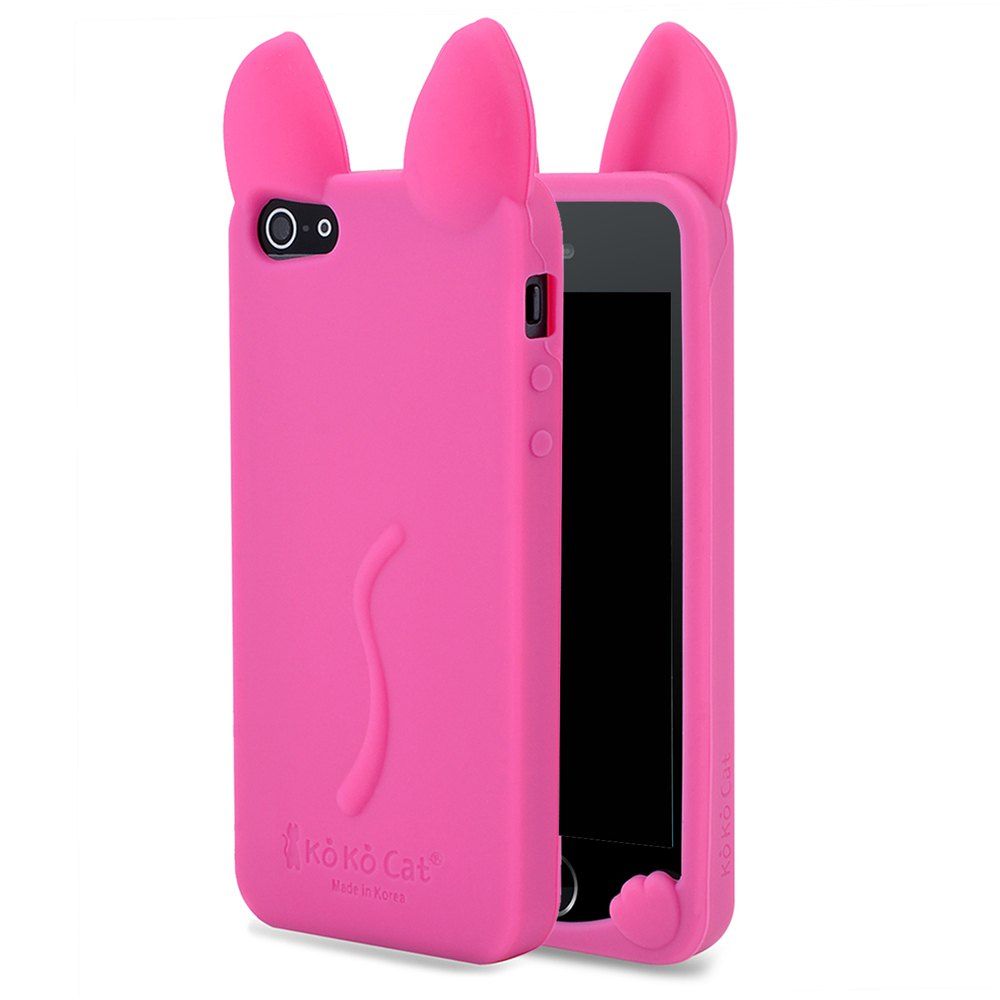 

Fashion Cute 3D Cat Ears Soft Rubber Silicone Case Cover Skin for iPhone 5 / 5S / Se, Rose red