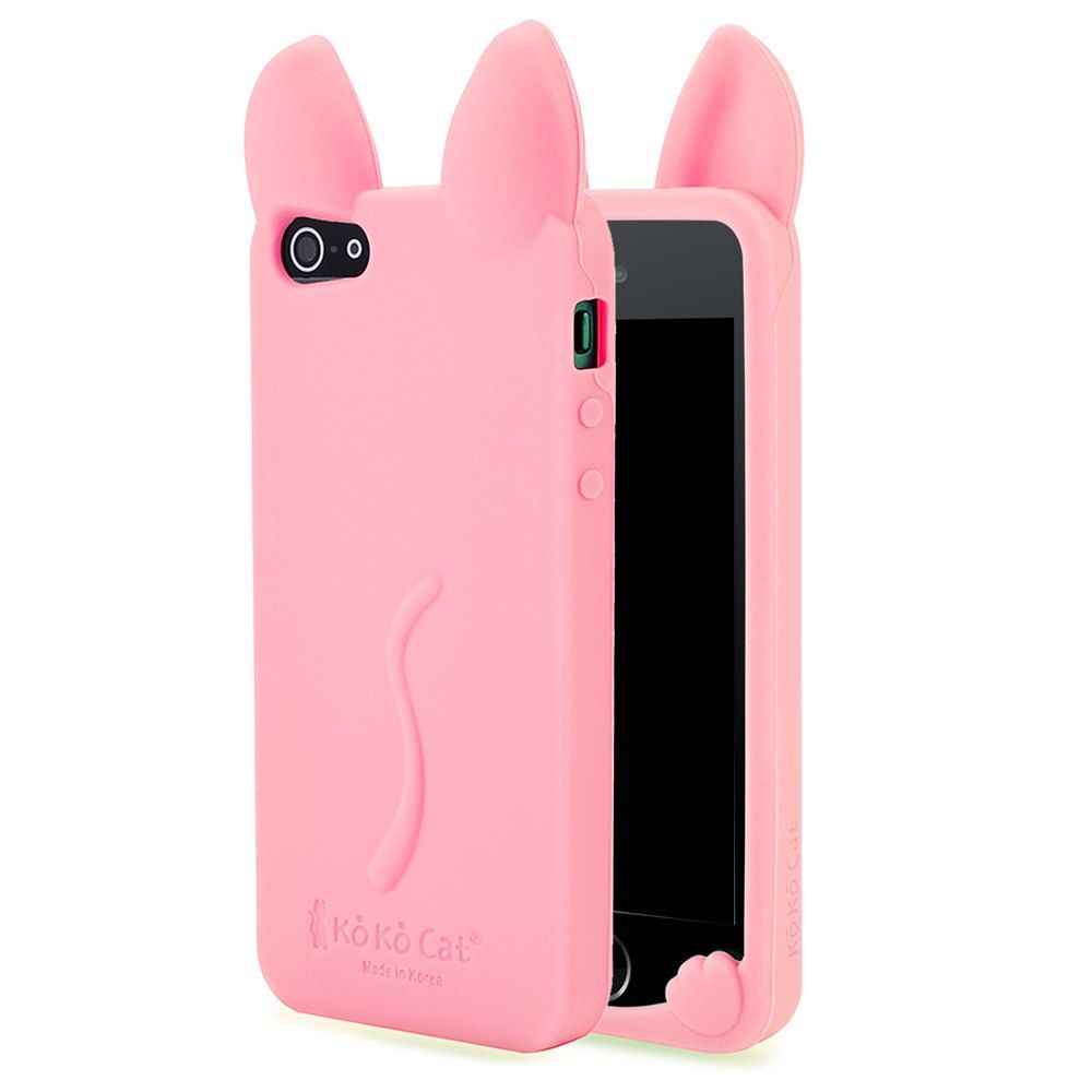 

Fashion Cute 3D Cat Ears Soft Rubber Silicone Case Cover Skin for iPhone 5 / 5S / Se, Pink