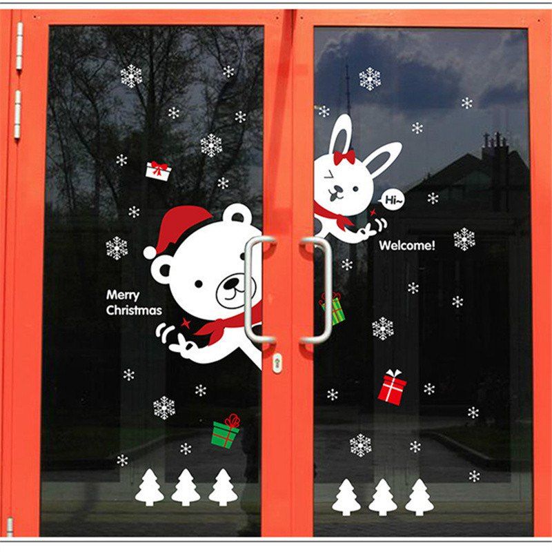 

Creative Christmas Bear Rabbit Decoration Window Wall Stickers, Colorful