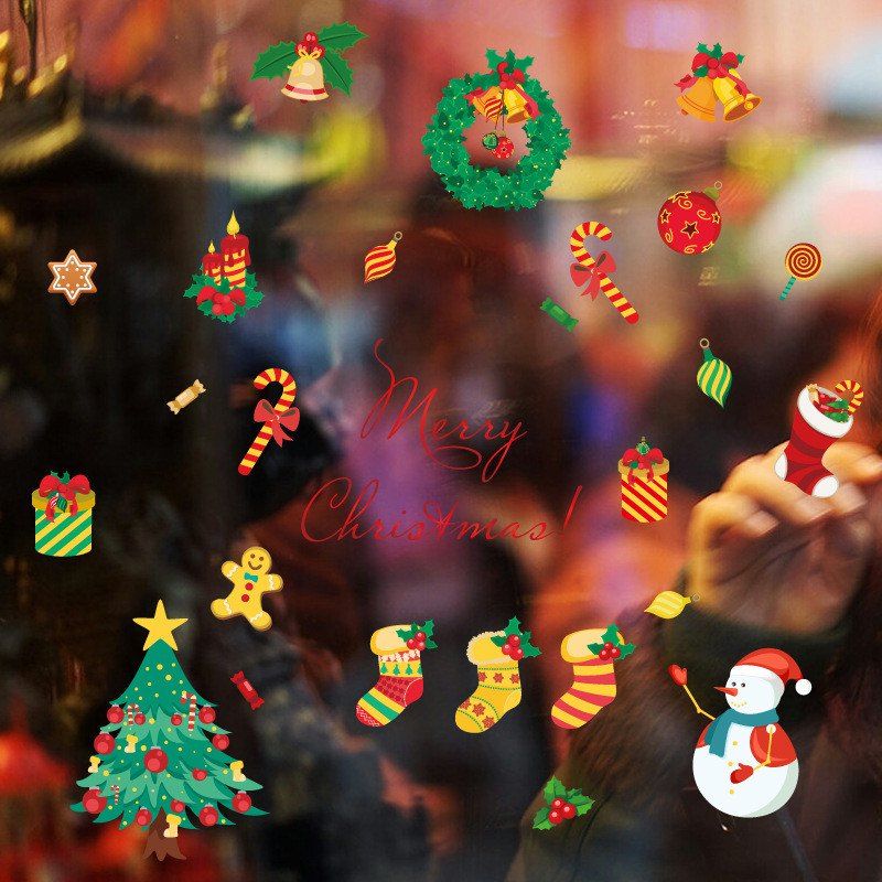 

Christmas Tree Candy Snow Christmas Decoration Window Wall Stickers, Colorful
