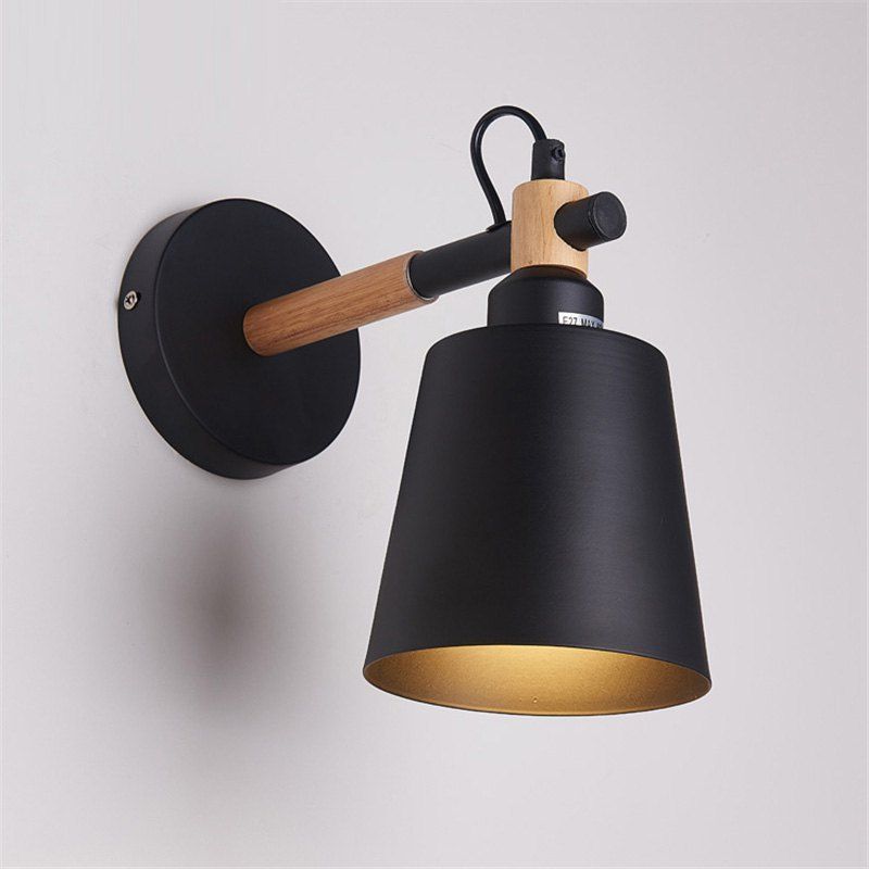 Brightness Vintage Wood Art Deco Metal Rustic Wall Sconce Living Dining Room Hallway Black White Optional Lamp
