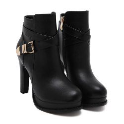 Womens Ankle Boots Solid Color Hasp Decor High Heel Boots - BLACK 39