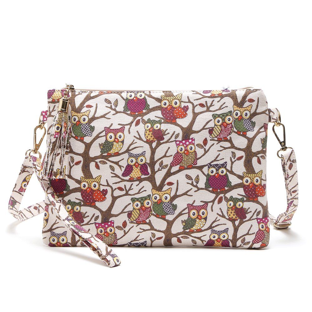 

Cartoon Owl Printed Small Crossbody Bag, Beige