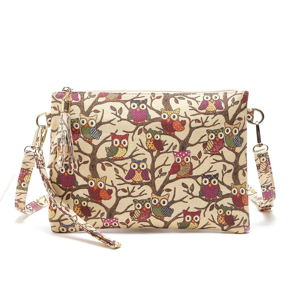 

Cartoon Owl Printed Small Crossbody Bag, Light yellow