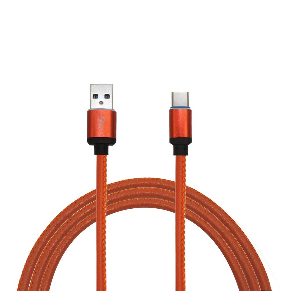

Mini Smile 3.4A Quick Charge Leather Type-C To Usb Charging Cable with High-Speed Data Transmission 100CM, Jacinth