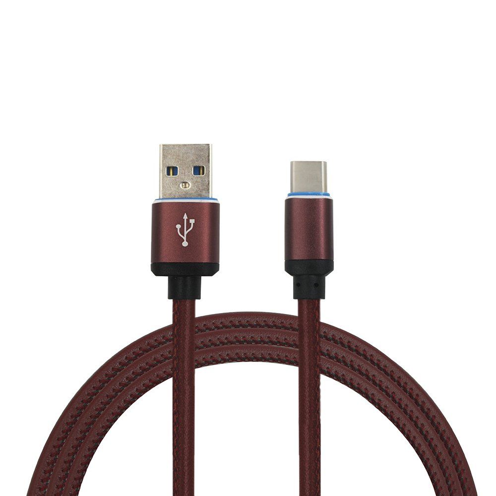 

Mini Smile 3.4A Quick Charge Leather Type-C To Usb Charging Cable with High-Speed Data Transmission 100CM, Deep brown