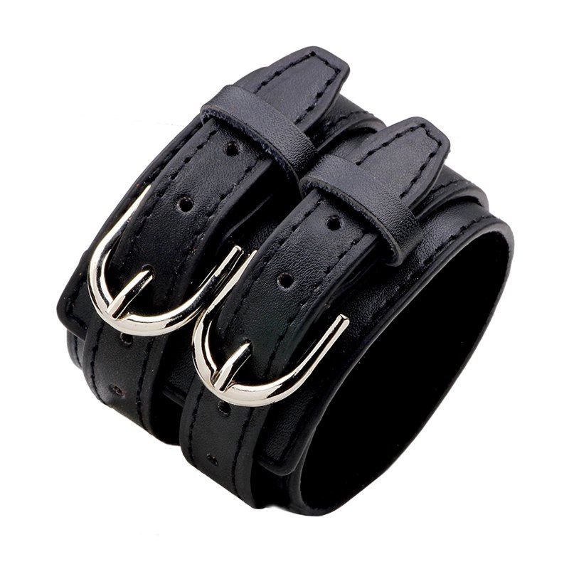 

Double-Deck Cowhide Leather Wide Belt Bracelet, Black 2r2610#