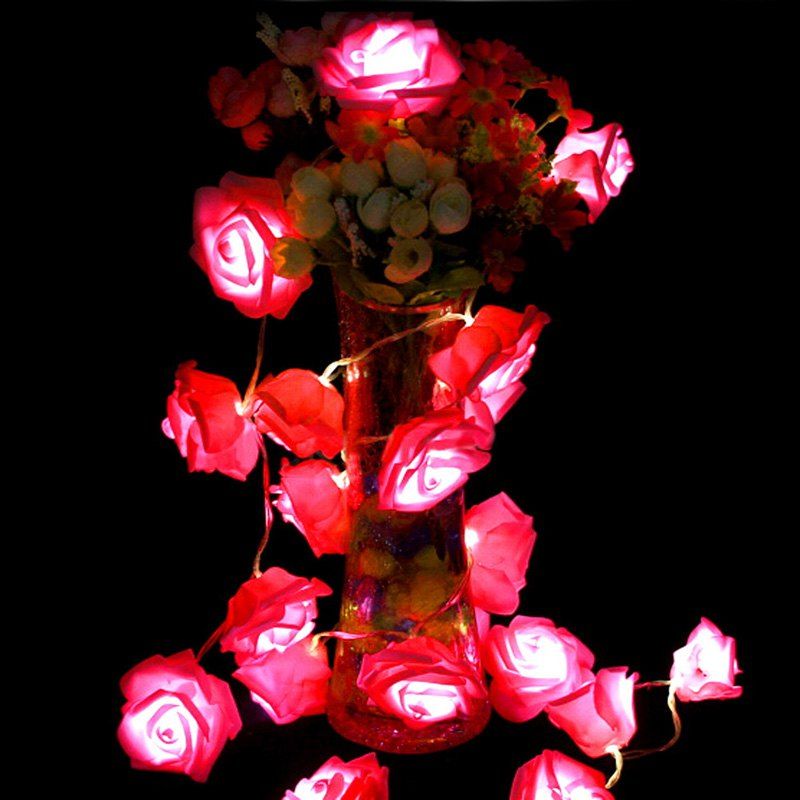 

JIAWEN Fairy Christmas Garland Rose-shape Flower String Light Wedding Party Decoration, Red light