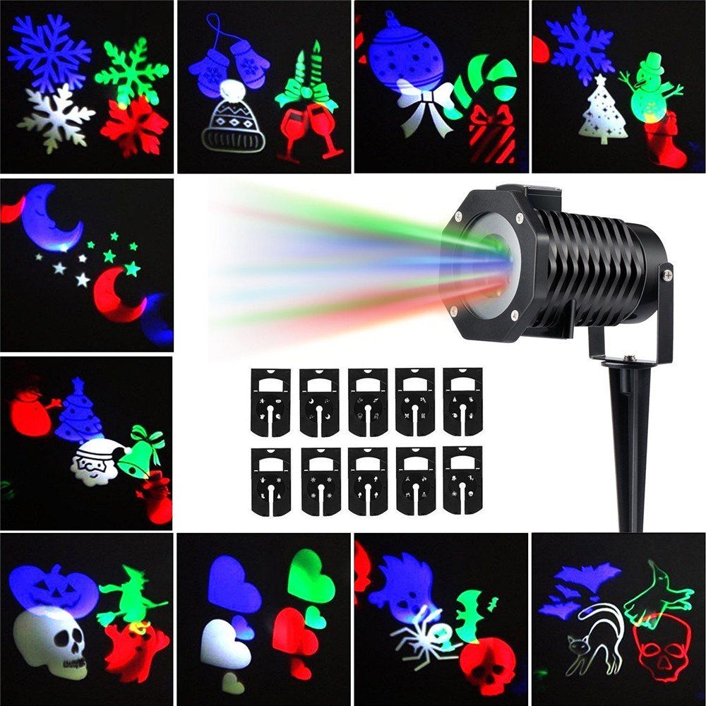 

Supli Outdoor Christmas Projector Lights Multicolor Rotating Led Light Projection Waterproof Snowflake Spotlight-10pcs Pattern, Colorful