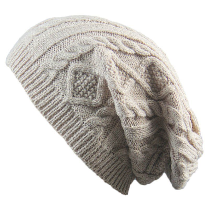 

Winter Cap Small Twist Knitted Hats Europe and The United States Outdoor Men and Women Leisure Sets of Wool Hat, Beige