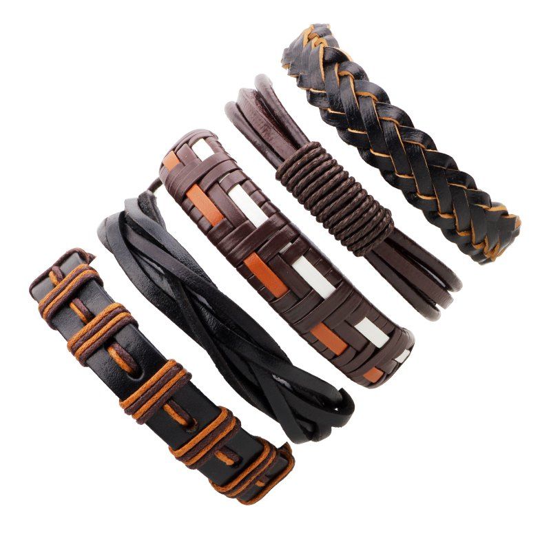 

5 Pcs Handmade Leather Braided Bracelet, Multicolor