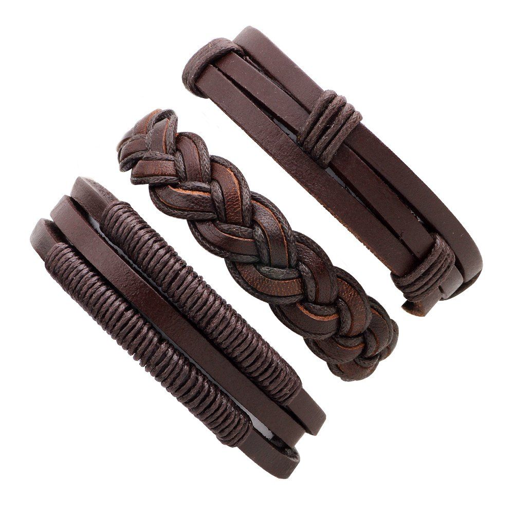 

3 Pcs Fashion Leather Braided Bracelet, Brown #26