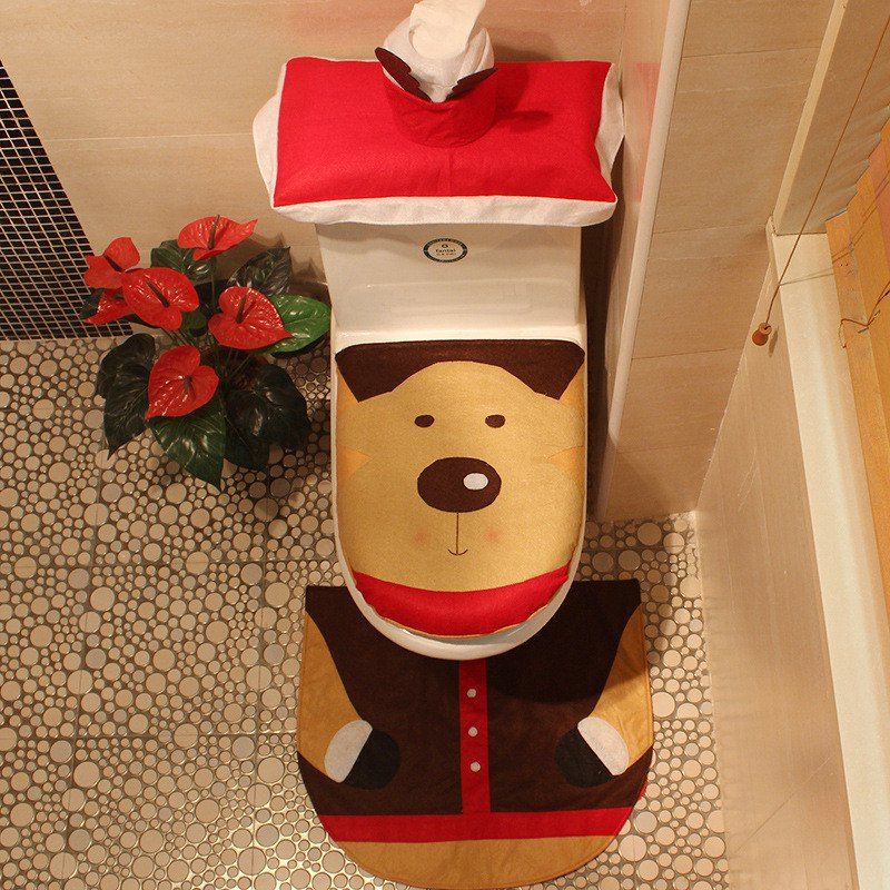

Creative Christmas Decoration 3PCS Elk Toilet Cover Sets, Brown