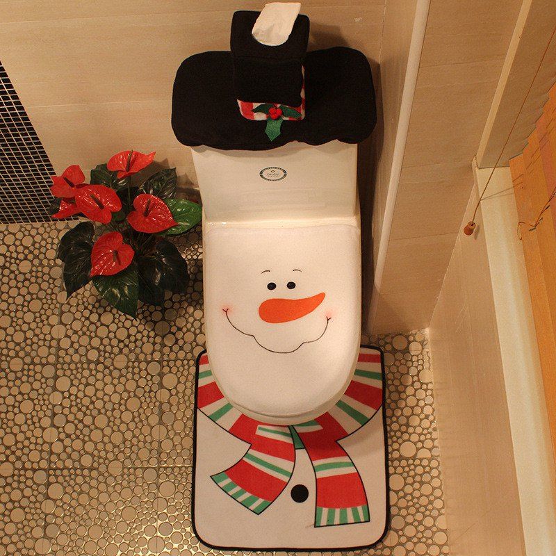 

Creative Christmas Decoration 3PCS Snowman Toilet Cover Sets, White