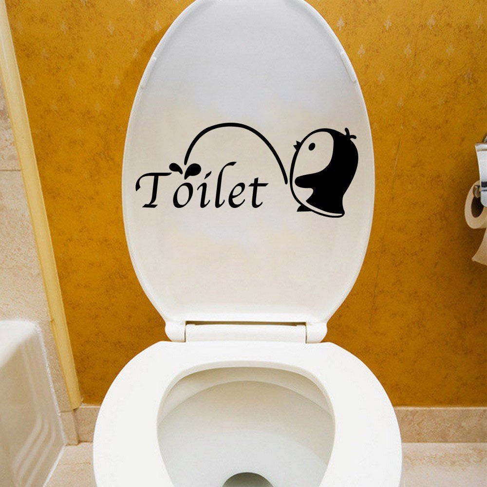 

DSU Cute Penguin Bathroom Toilet Wall Sticker Washroom Wall Decor, Black