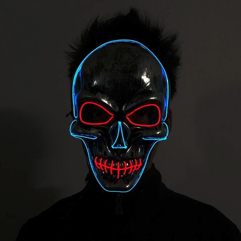 

YWXLight Halloween Horror Party Skull Head Mask LED Flashing Luminous Neon Light, Blue and red