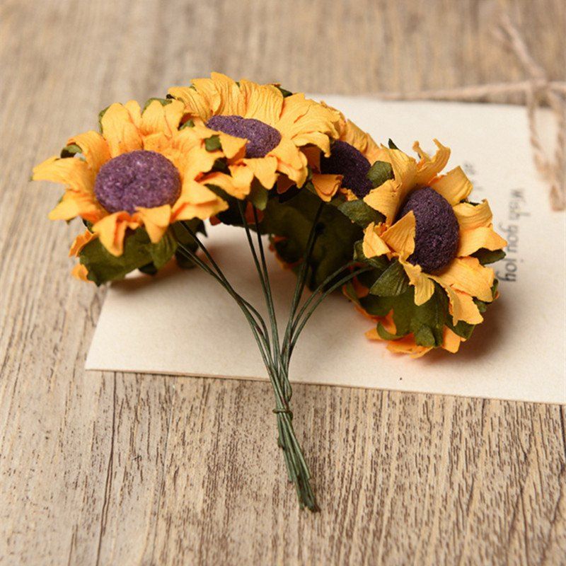 

XM 10 Heads Mini Sunflower DIY Accessories Artificial Flowers 8CM, Yellow