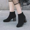 Femmes Bottes Solide Couleur Strass Décoration Élégant Cheville Talon Épais Chaussures à Bout Carré -  