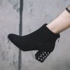 Femmes Bottes Solide Couleur Strass Décoration Élégant Cheville Talon Épais Chaussures à Bout Carré -  