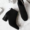 Femmes Bottes Solide Couleur Strass Décoration Élégant Cheville Talon Épais Chaussures à Bout Carré -  