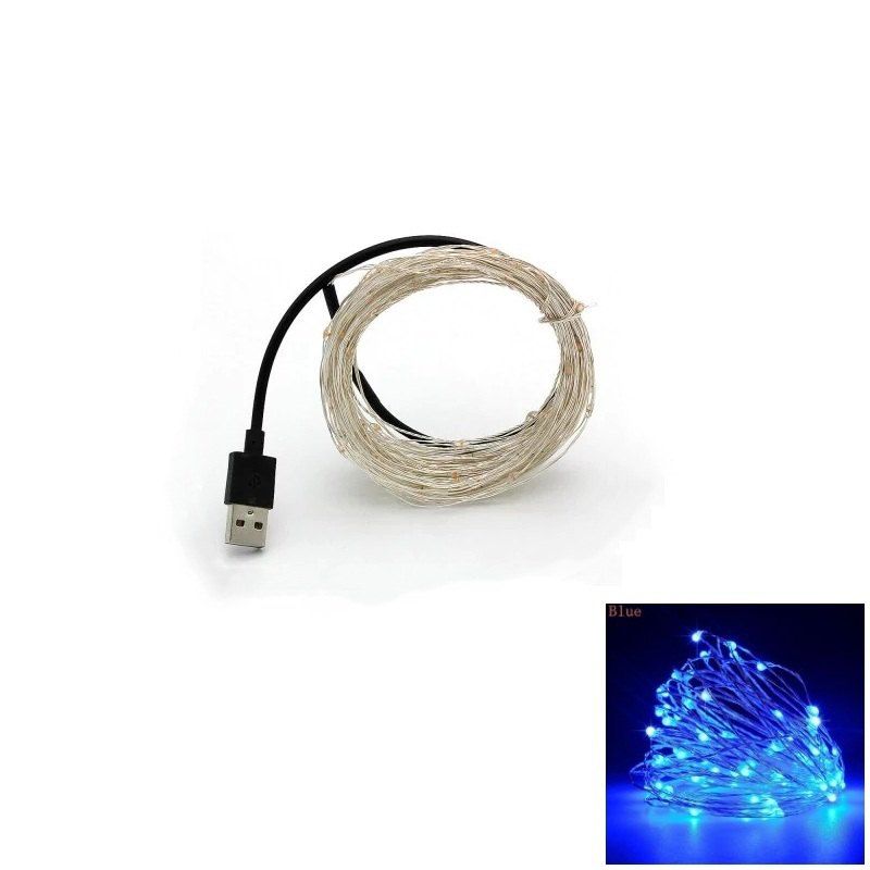 

10M 100-LED Silver Wire Strip Light USB Power Supply Fairy Lights Garlands Christmas Holiday Wedding Party 1PC, Blue light