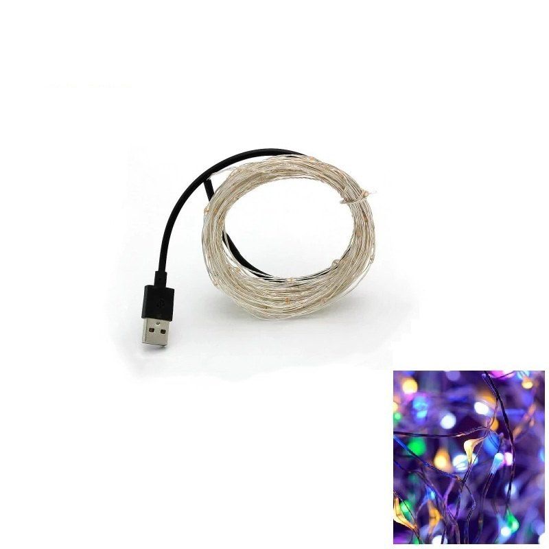 

10M 100-LED Silver Wire Strip Light USB Power Supply Fairy Lights Garlands Christmas Holiday Wedding Party 1PC, Colorful