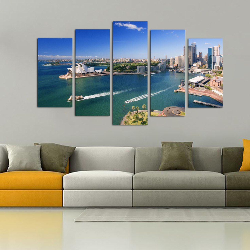 

YHHP 5 Panels Sydney Opera House Scenery Picture Print Wall Art on Canvas Unframed, Colormix