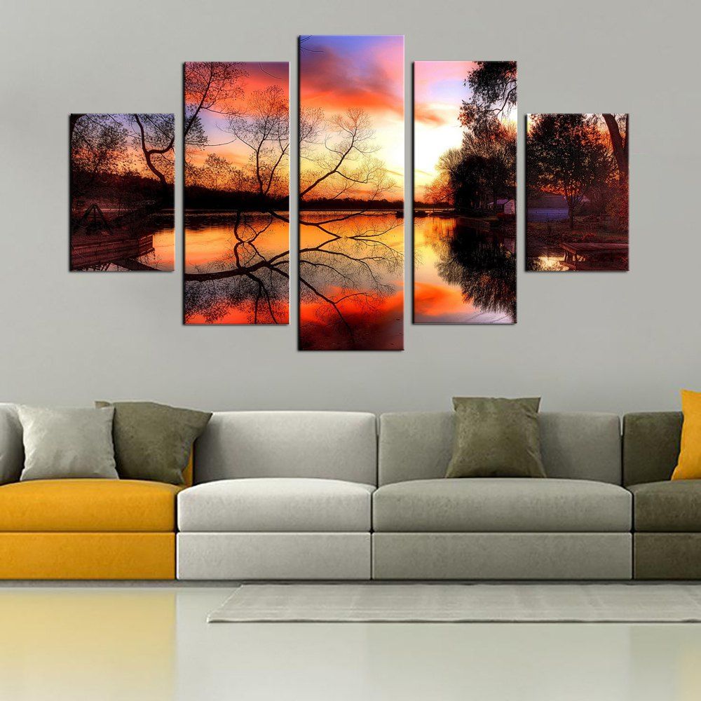 

YHHP 5 Panels Landscape in Autumn Print Wall Art on Canvas Unframed, Colormix