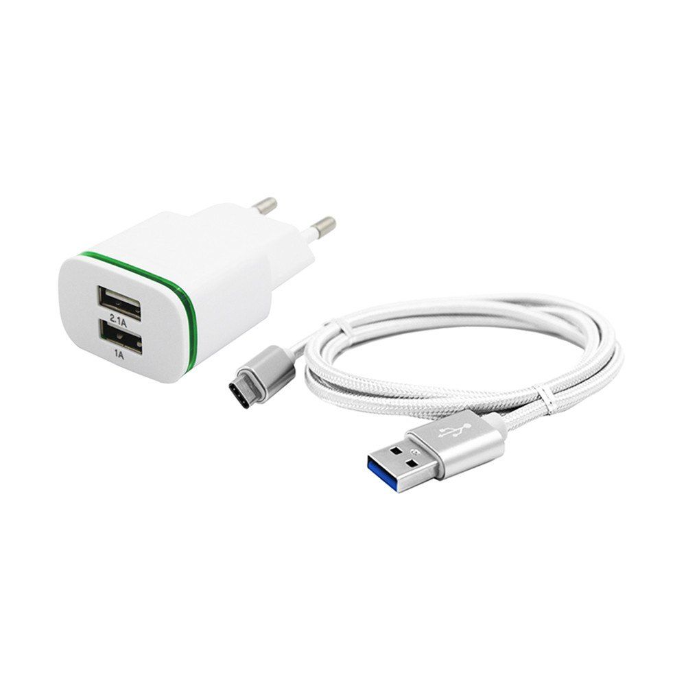

2-PORT 5V Fast-Charging Eu Plug Power Charger + Usb 3.1 Type C Cable, White
