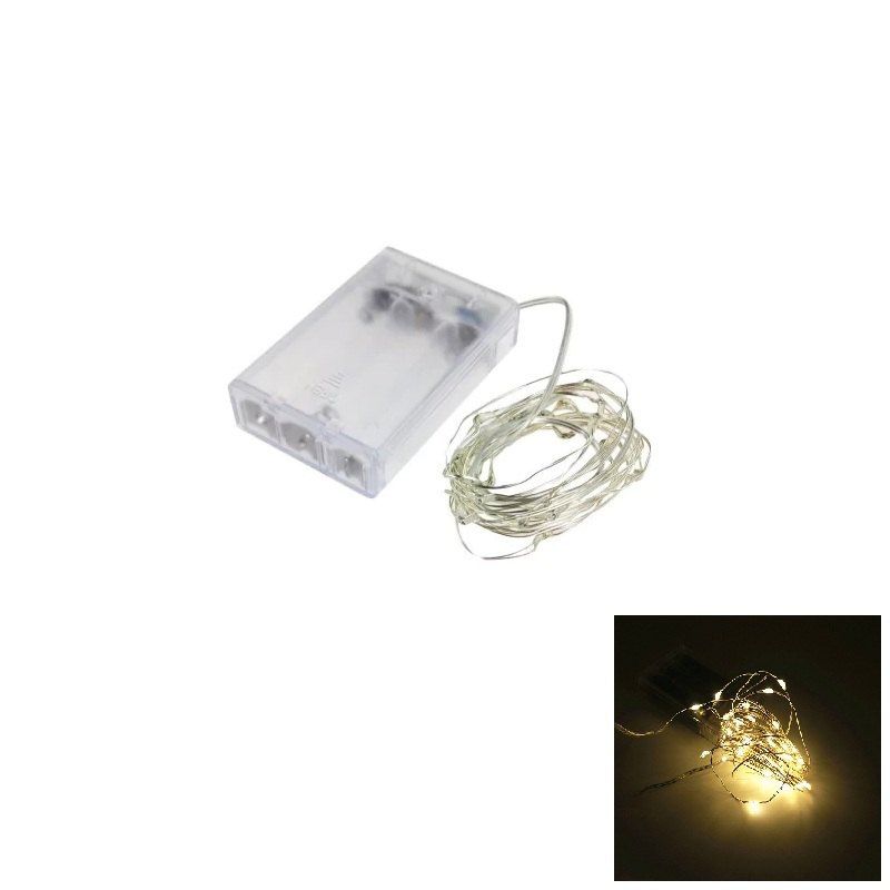 

2M 20-LED Silver Wire Strip Light Battery Operated Fairy Lights Garlands Christmas Holiday Wedding Party 1PC, Warm white light