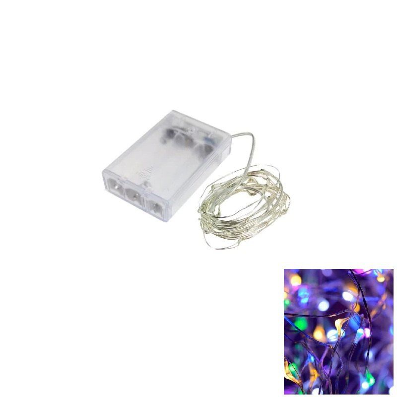 

2M 20-LED Silver Wire Strip Light Battery Operated Fairy Lights Garlands Christmas Holiday Wedding Party 1PC, Colorful