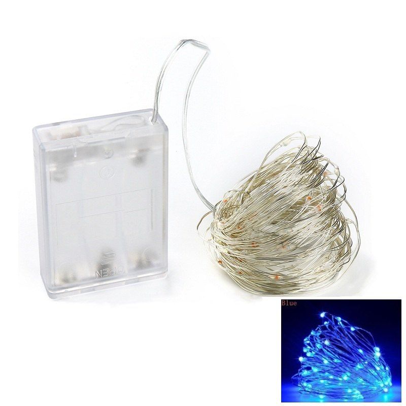 

10M 100-LED Silver Wire Strip Light Battery Operated Fairy Lights Garlands Christmas Holiday Wedding Party 1PC, Blue light