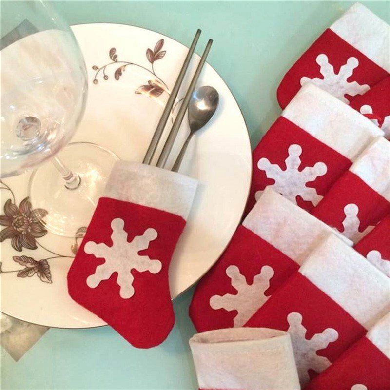 

12 Pieces/Set Mini Christmas Stockings Dinnerware Cover Xmas Tree Decorations Christmas Decorations Festival Party Ornament, Flame