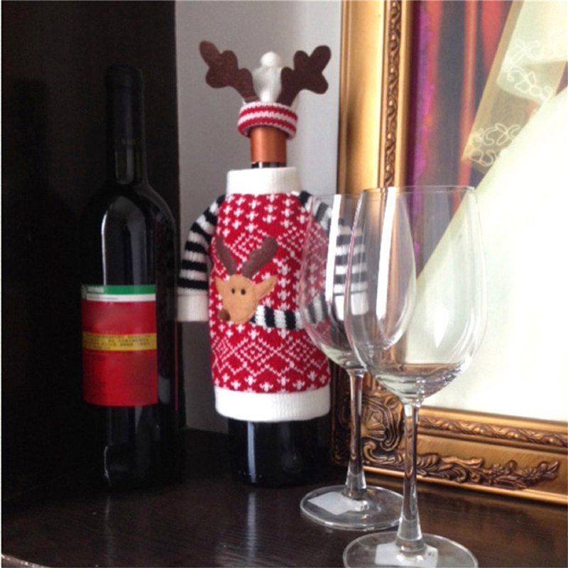Trendy WS Christmas Deer Elk Style Red Wine Champagne Bottle Covers Bag For New Year Christmas Decorations Ornament  